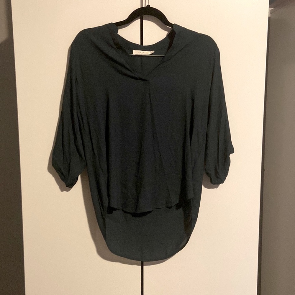 Forest Green Blouse with Roll and Button Sleeves.